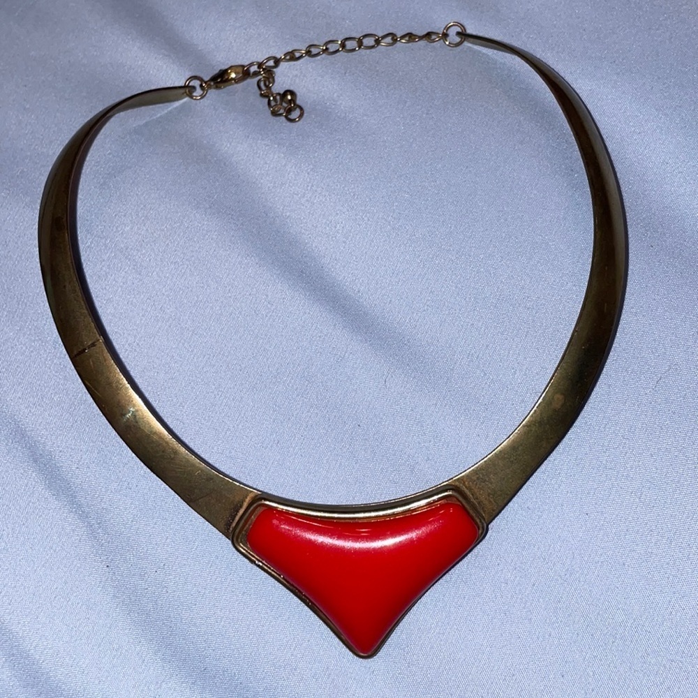 Africa Roman Halloween Egyptian necklace statement brass enamel red gold